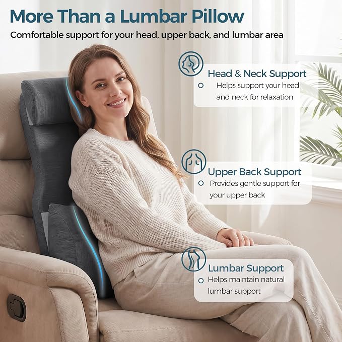 Shinnwa Adjustable Lumbar Support Pillow for Recliner with Headrest | Self-gripping fabric,Shredded memory foam filling,Back Support Pillow with Headrest, Lower Back Pillow for Chair and Couch - Image 4