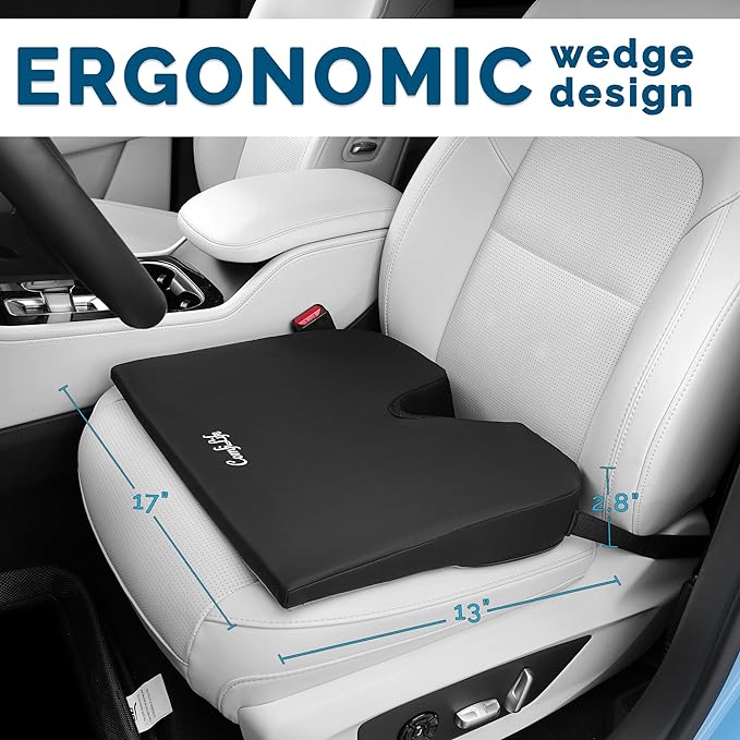 ComfiLife Car Seat Cushion–Premium Wedge 100% Polyurethane Foam Car Cushions for Driving–Auto Seat Cushion–Back & Sciatica Pain Relief for Long Drives–Comfort for Car Driver,Office, Truck Seat (Black) - Image 4