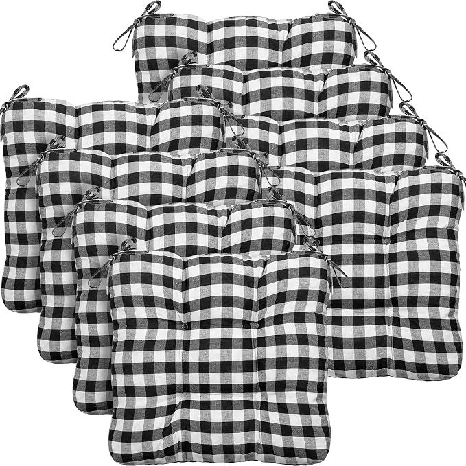 Geetery 8 Pack Chair Cushions, 16" x 15",Black and White,Plaid by Geetery