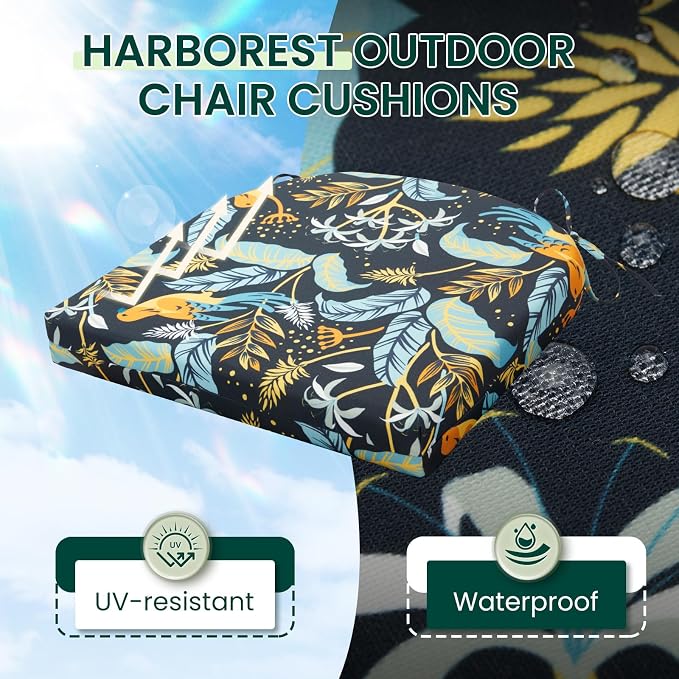 HARBOREST Outdoor Chair Cushions Set of 6, Water Resistant Patio Chair Cushions with Ties, Outdoor Seat Cushions for Patio Furniture, 17"x16"x2", Philomel - Image 2