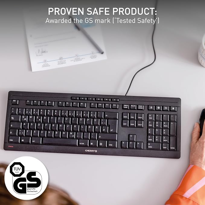Cherry Stream Keyboard | Wired Slim Whisper Quiet | Silent Keys | Black | For PC/Laptop, Unique Typing Feel, Slim Design, CHERRY SX Scissor Switches, USB-A, QWERTY, Home or Office - Image 6