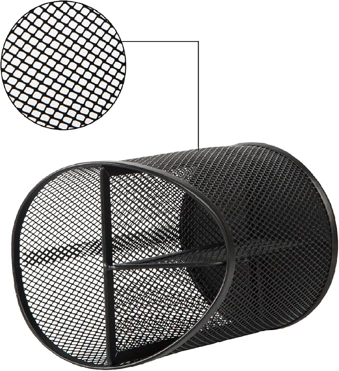 Delifox 2 Pack Pen Holder Mesh Round Pencil Holder 3 Compartments, Black | Pen Organizer for Office Home - Image 4