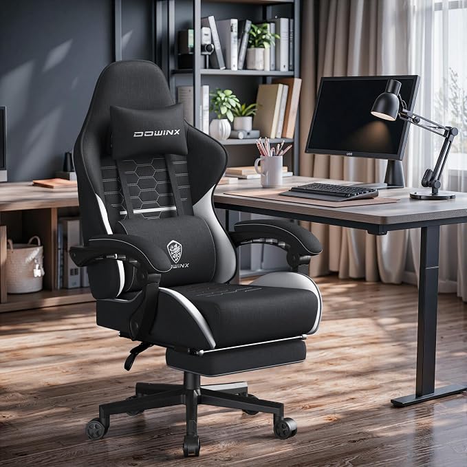 Dowinx Gaming Chair Fabric Big and Tall with Pocket Spring Cushion, Massage Game Chair Cloth with Headrest, Ergonomic Computer Chair with Footrest 350LBS - Image 2