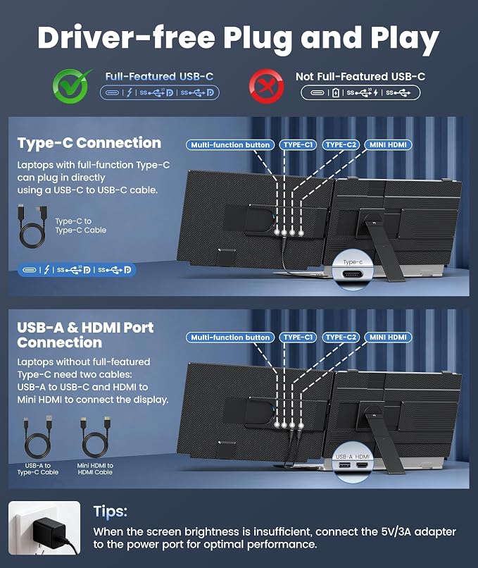 15.6" Detachable Laptop Screen Extender, Ultra-Light Portable Monitor | FHD 1080P Display, Dual Monitor for 14"-17.3" Laptops, One Cable Plug & Play, Compatible with Windows, Mac, ChromeOS, PS5 - Image 6