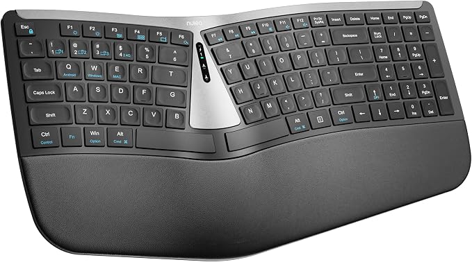 Nulea Ergonomic Split Wireless Keyboard with Cushioned Wrist Rest | Bluetooth and 2.4G Connection with USB-C Charging, Multi Device Support for Laptop, PC, Mac and Windows by Nulea