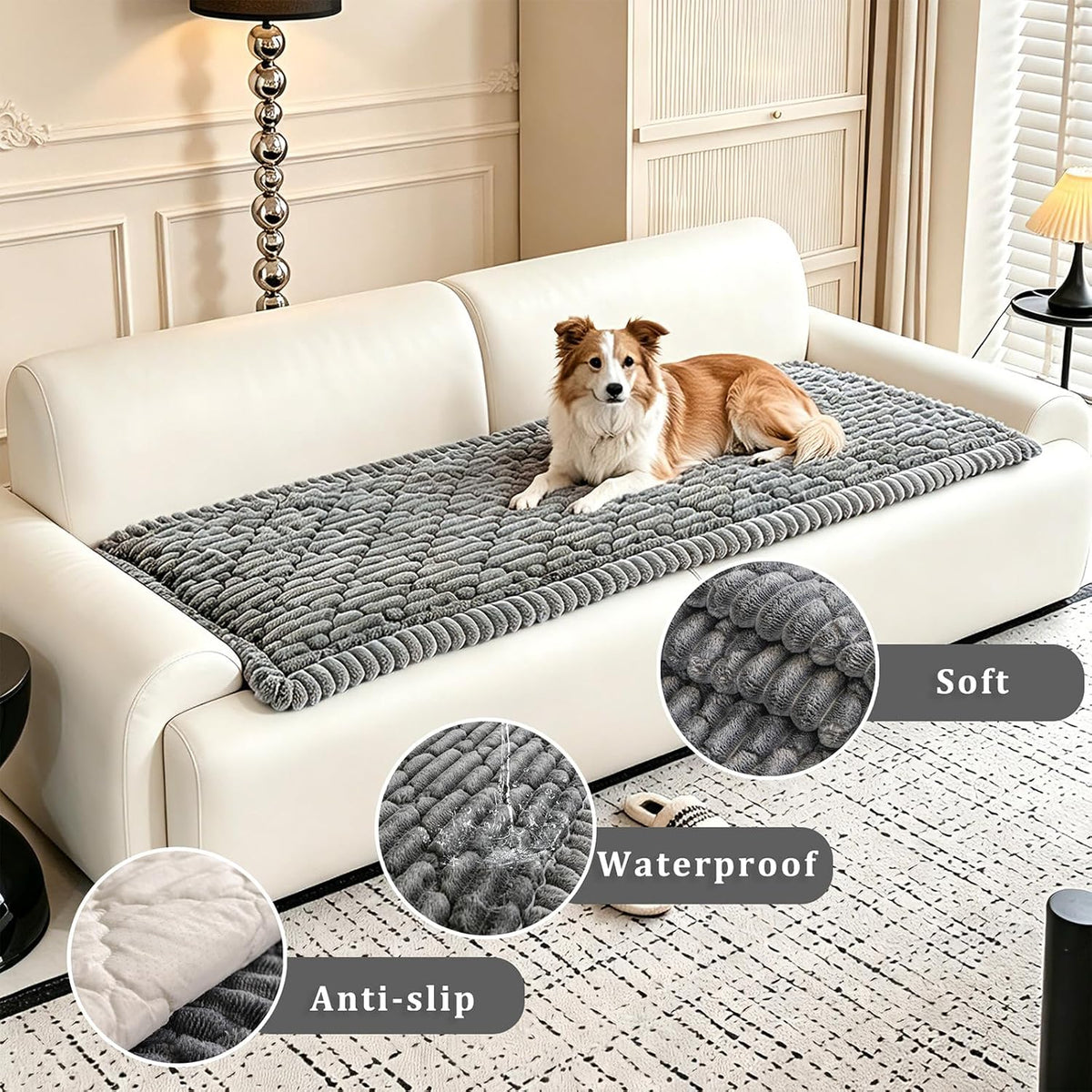 100% Waterproof Fuzzy Couch Cover for Dogs, Washable Non-Slip Pet Couch Covers for Sofa, Soft Thick Furniture Protector Sofa Slipcover Mat for Dogs (Dark Gray, 27.5"x70.9") - Image 3