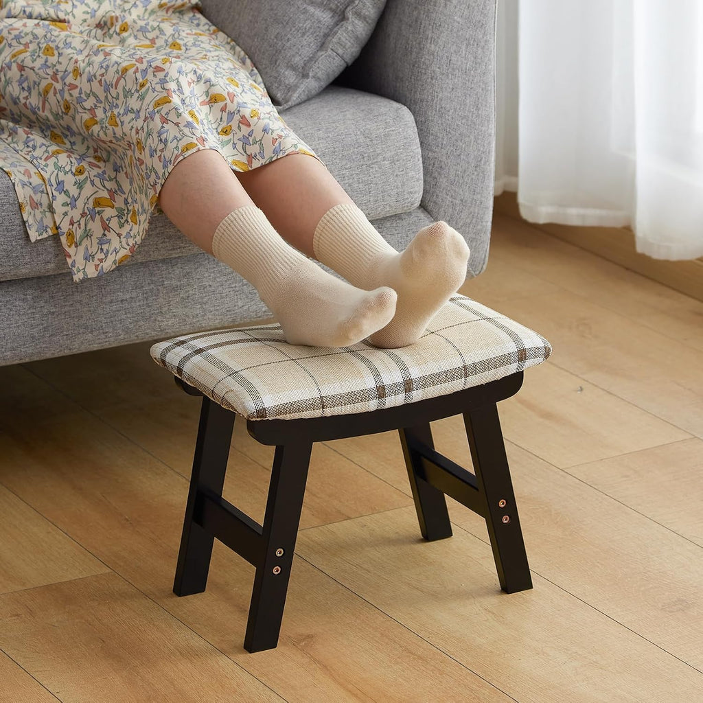 Foot Stool Ottoman Foot Rest Under Desk,Small Stool for Living Room, Bedroom and Kitchen (Black Legs - Stripes Stool Surface) by Furshus