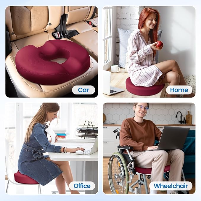 Donut Pillow Seat Cushion, Cooling Gel Memory Foam Chair Cushion, Red | Office, Home & Car Seat Cushion, Butt Pillow for Tailbone Pain Relief, Hemorrhoids and Everyday Sitting Comfort - Image 7