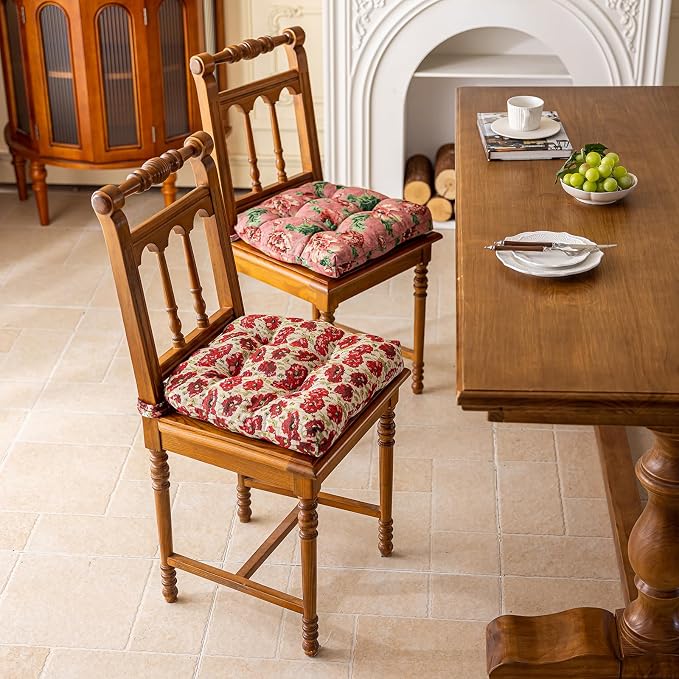 vctops Farmhouse Floral Print Chair Cushions with Ties U-Shaped Soft Comfortable Chair Pads Non Slip Seat Cushions for Indoor Dining Room and Kitchen Chairs (Flower A,16"x16") - Image 4