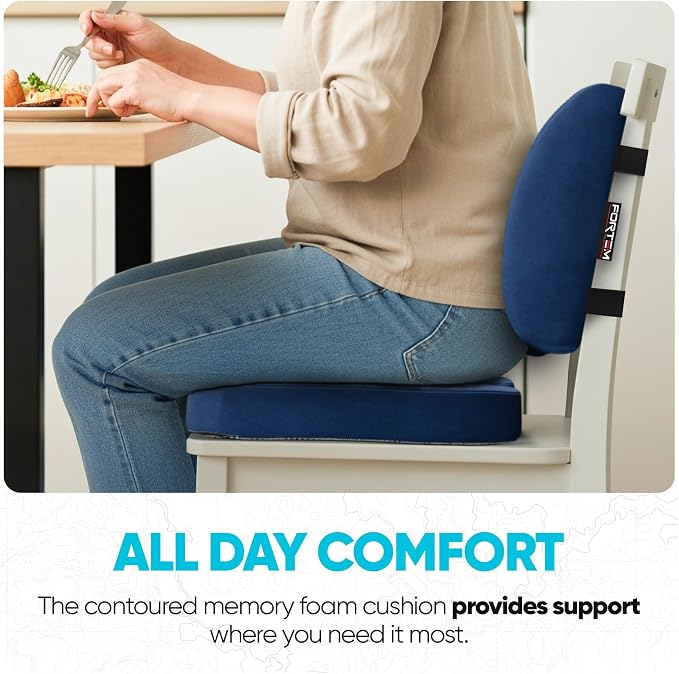 FORTEM Seat Cushion & Lumbar Support for Office Chair, Wheelchair, Car | Memory Foam | Ergonomic Design | Washable Cover | Non Slip | Blue - Image 8