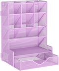 BOHDK Pen Organizer for Desk, Multi-Functional Desk Organizer, Wall Mount Pen Holder with Drawer for School, Office, Home, Art Supplies, Purple by BOHDK