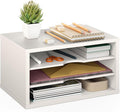 Ballucci File Organizer, 3-Tier Document Paper Sorter, Stackable Wood Desk Organizer, Mail Sorter and Monitor Stand with Storage Shelves, White by Ballucci