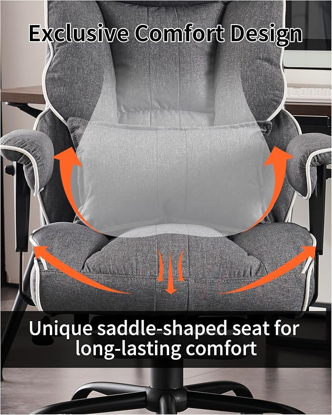 Efomao Fabric Office Chair, Big and Tall Office Chair 400 lb Weight Capacity, High Back Executive Office Chair with Foot Rest, Ergonomic Office Chair for Back Pain Relief, Gray | 400lbs support, 135° recline, dual-layer foam cushion, 23.5" seat & footrest - Image 7