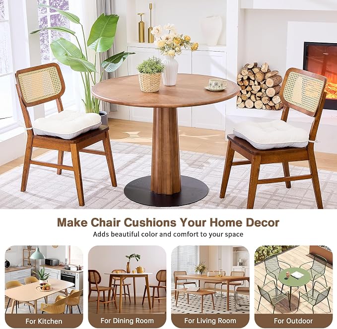 BETU White Chair Cushions for Dining Chairs Set of 2,3.5" Thick Kitchen Table Chair Pads with Ties,Non Slip Backing and Covers, Seat Cushion for Dining Room,Bar,Patio Chairs,15.5"X15.5"X3.5",White - Image 6