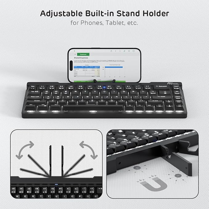 RK ROYAL KLUDGE F68 60% Foldable Low Profile Wireless Mechanical Keyboard | Extremely Portable Wireless Keyboard with Aluminum Body, Built-in Stand Holder, 68 Keys Foldable Compact Keyboard BT5.0 - Image 6