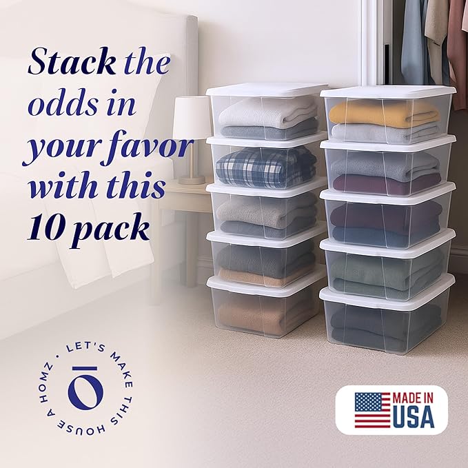 HOMZ Clear Plastic Storage Bins w/Snaplock Lids, 6 Qt, White, 10 Pack | Stackable Container Set for Home, Office Shelves, Kitchen, Garage, and Bathroom Organization - Image 2