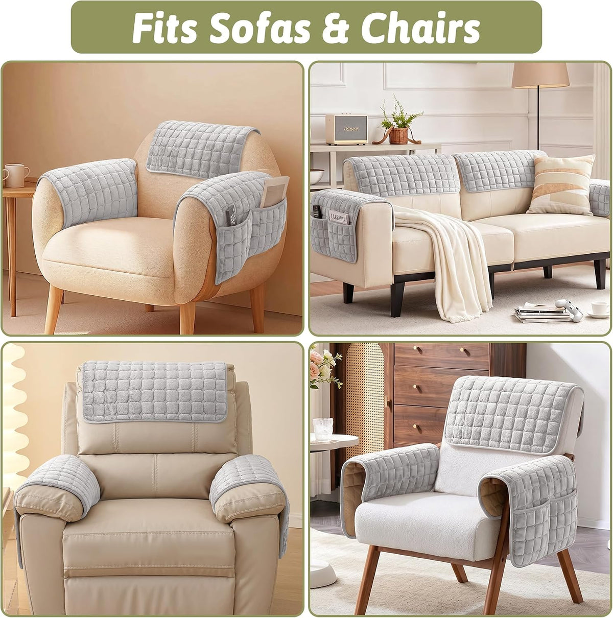 Universal Flannel Recliner & Armchair Covers with Pockets - Image 7