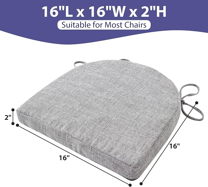 IPYNBAP Chair Cushions for Dining Chairs, Kitchen Chair Cushions, 16'' x 16'' x 2'', Non Slip Indoor Seat Cushions, Chair Pads for Dining Chairs with Ties & Removable Cover, Set of 4, Light Grey - Image 6