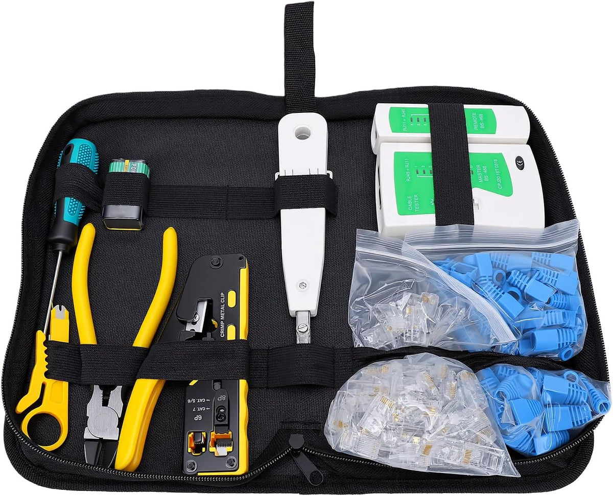 RJ45 Crimp Tool Kit, Pass Through Ethernet Crimper with Cable Tester & Case - Image 2