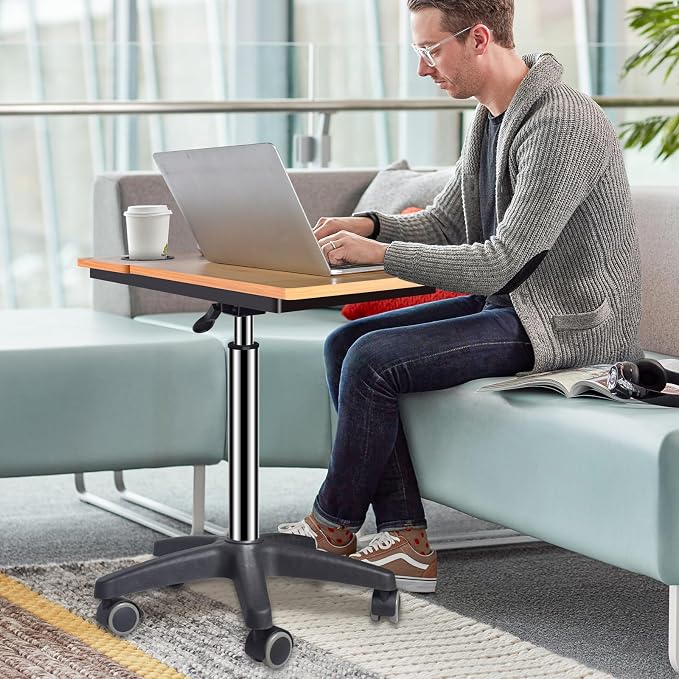 wishacc Large Rolling Desk Adjustable Height with Drawers, Mobile Standing Desk on Wheels, Portable Computer Workstation, White Sit to Stand Desk with Cup Holder & Storage for Home Office (Large) - Image 8