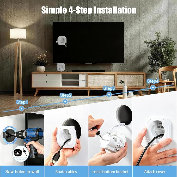 in-Wall Cable Management Kit, TV Wire Concealer with Built-in Outlet | Extension Cord & Hand Saw Supplied for DIY Assembly, In-Wall TV Cables Concealed for Neat Home Theater and Wall TV Wiring - Image 6