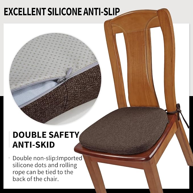 SINOSSO 4 Pack Memory Foam Chair Cushions for Dining Chairs, Friendly Woven Fabric 16" U-Shape Comfortable Kitchen Chair Pads, Removable Slip Resistant Seat Cushions (Set of 4, Dark Brown) - Image 6