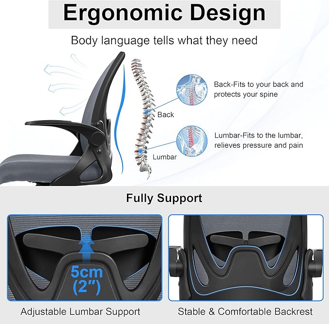 Drafting Chair Tall Office Chair with Flip-up Armrests Executive Ergonomic Computer Standing Desk Chair with Lumbar Support and Adjustable Footrest Ring（Dark Gray） - Image 4