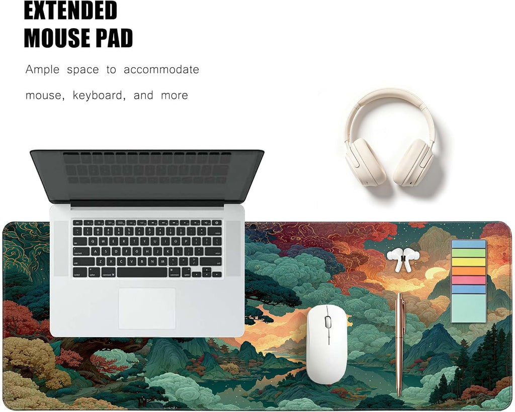 Brecoy Large Mouse Pad, Anime Black Gaming, Extended Kanagawa Mat Desk Pad, 3mm Thick Long Non-Slip Rubber Base Mice Pad, 31.5 X 11.8 Inch (Pattern 2) - Image 2