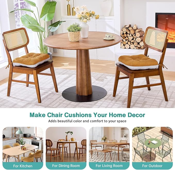 BETU Chair Cushions for Dining Chairs Set of 2,3.5" Thick Kitchen Table Chair Pads with Ties,Non Slip Backing and Covers, Seat Cushion for Dining Room,Bar,Patio Chairs,15.5"X15.5"X3.5",Caramel - Image 6