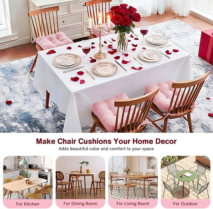 BETU Pink Chair Cushions for Dining Chairs Set of 4,3.5" Thick Kitchen Table Chair Pads with Ties,Non Slip Backing and Covers, Seat Cushion for Dining Room,Bar,Patio Chairs,15.5"X15.5"X3.5",Pink - Image 7