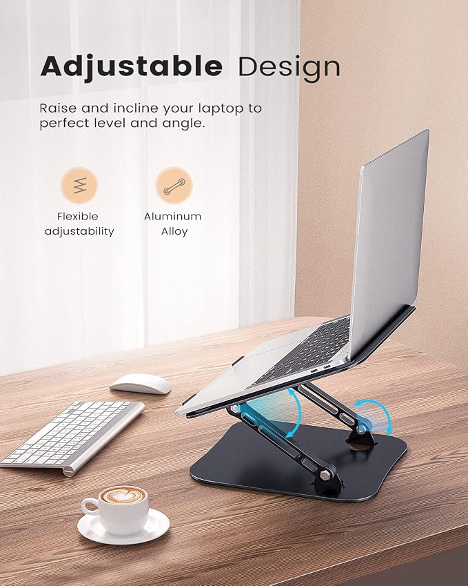 JOIOT Adjustable Aluminum Laptop Stand, Ergonomic Riser for 11-16" Laptops | Free Height Adjustable，Hollow Vent for Fast Cooling, Anti-Slip Silicone Pad, Foldable Portable for Home Office Travel - Image 2
