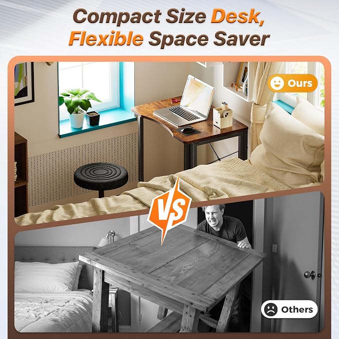 Huuger Folding Desk for Small Spaces, 23.6 Inch Foldable Computer Table | Easy Assembly, Small Writing Work Office Computer Desk, for Home Office, Study, Bedroom, Dorm, Space Saving, Rustic Brown - Image 3
