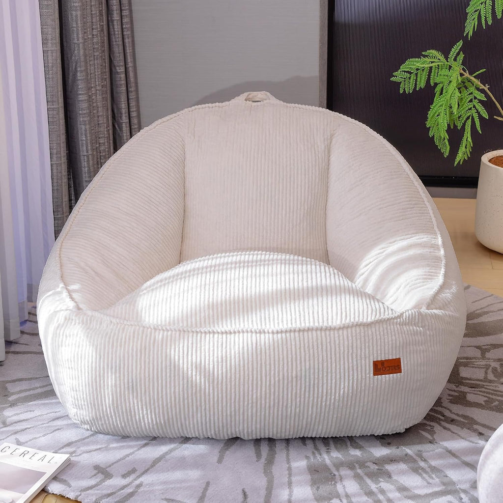 Giant Bean Bag Chair for Adults, Teens and Kids, Cozy Fluffy Corduroy Beanbag Chair with Filler, Large Floor Lounge Sofa for Living Room, Bedroom, Dorm, Gaming and Reading(L-Eggshell) by UODERS