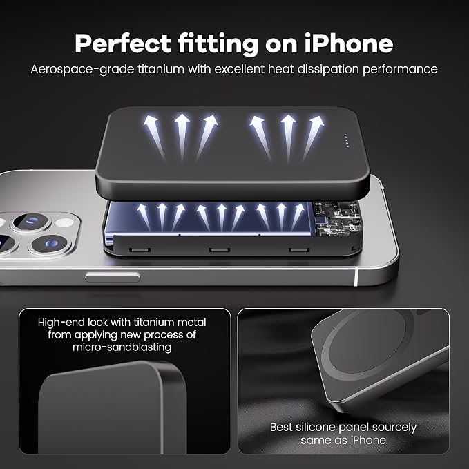Magnetic Portable Charger – Industry-First Titanium Power Bank, 10,000mAh Ultra-Slim 0.5-Inch Design, 20W Fast Charging Battery Pack for iPhone 17/16/15/14/13/12/Air Series - Image 3