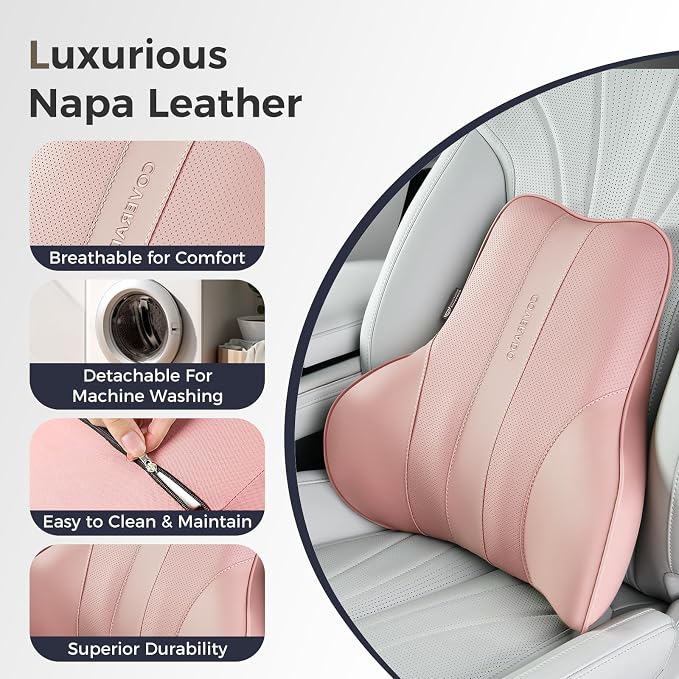 Coverado Lumbar Support Pillow for Car, Ergonomic Memory Foam Back Pillow for Office Chair, New Back Cushion for Pain Relief, PU Leather Car Lumbar Support for Driving Seat - Image 5