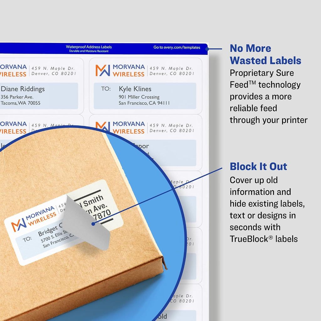 Avery Shipping Address Labels,Laser Printers,150 Labels, 3-1/3x4, Permanent Adhesive, TrueBlock,5 Packs (5264) - Image 2