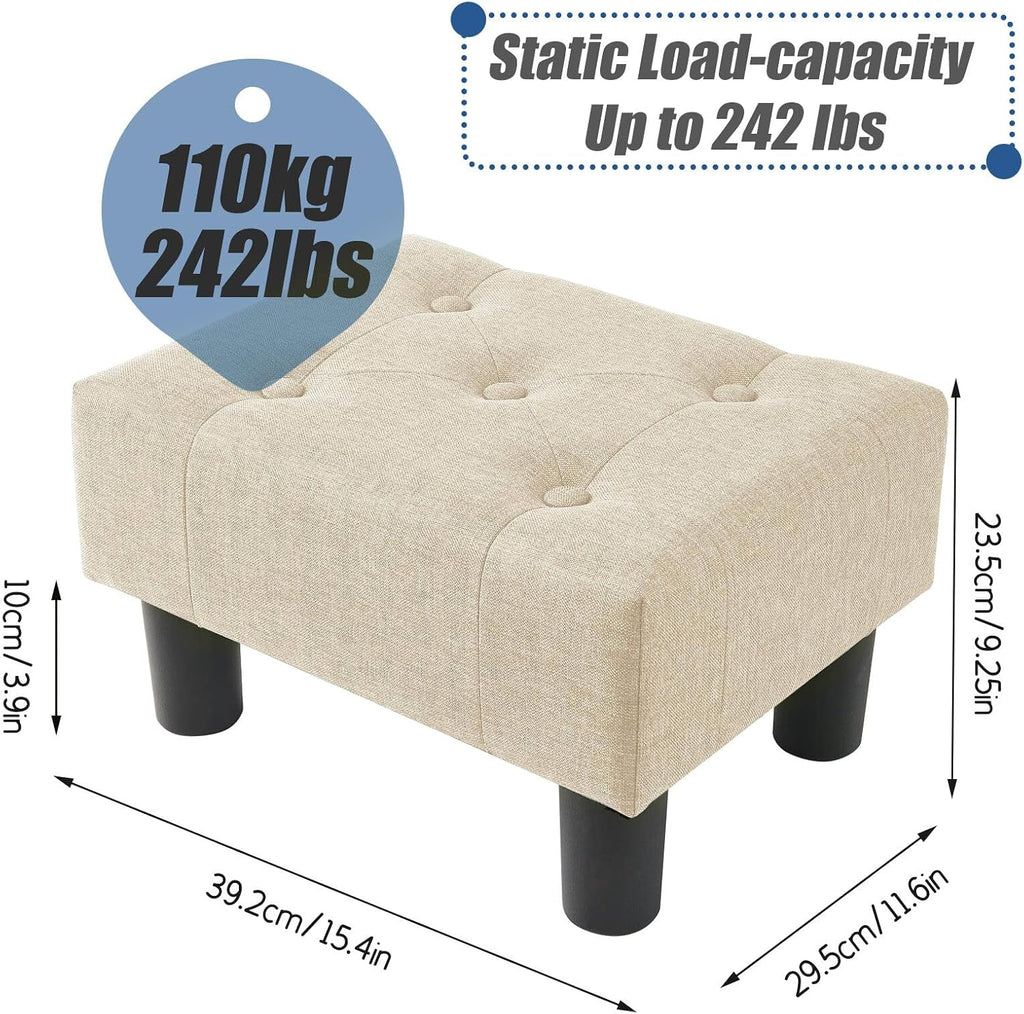 BRIAN & DANY Small Foot Stool, Linen Foot Stools with Legs, Stable Small Footstool for Living Room, Beige - Image 3