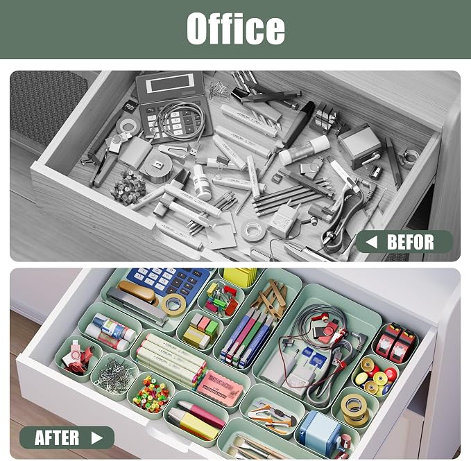 Drawer Organizers Bins 18 PCS for Bathroom Makeup Desk Office | with Non-slip Pads, 4 Sizes, Plastic Tray, Vanity Organizer, Kitchen Utensils Organizer - Image 6