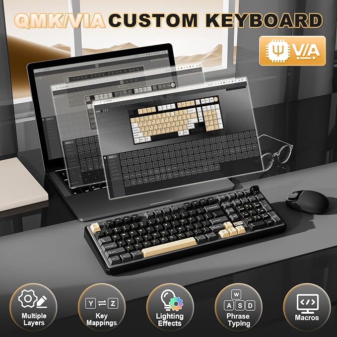 YUNZII B98 PRO 96% Wireless Mechanical Keyboard (Black, Candy Switch) | QMK/VIA, with Numpad, Dual-Style Knob Design, Creamy Pre-Lubed Switches, Hot Swap, Gasket Mount, RGB for Gaming/Win/Mac - Image 4