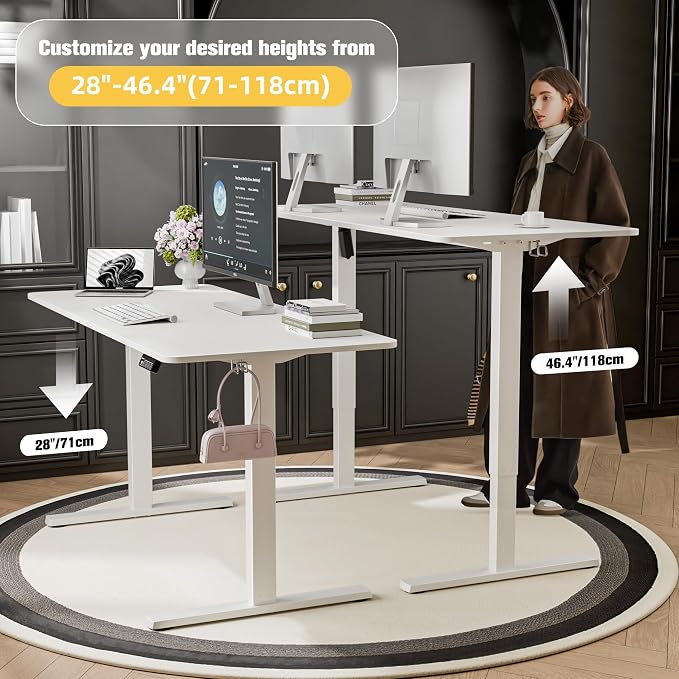 55"x24" Standing Desk, Height Adjustable Sit-Stand Office, White | Electric Adjustable Standing Desk, Sit to Stand Computer Office Desk with Splice Board, Memory Preset, Lifts 28''-46.5" - Image 4