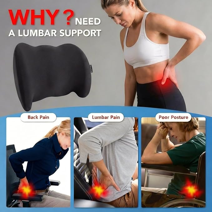 Lumbar Support Pillow Memory Foam Back Cushion for Sciatica & Lower Back Pain Relief Orthopedic Posture Corrector for Office Chair Gaming Chair Car Seat Breathable Washable - Black - Image 6