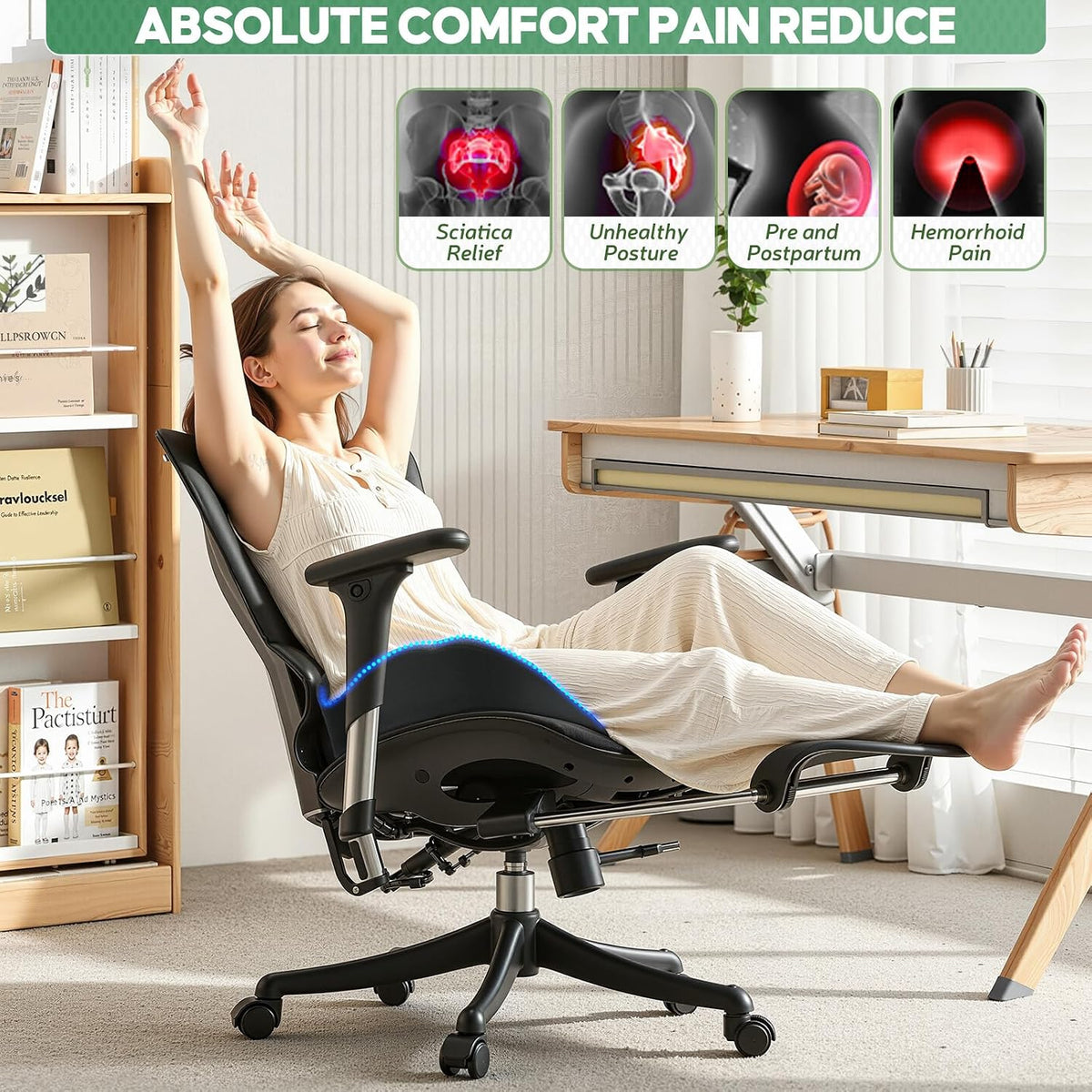 Benazcap Memory Foam Seat Cushion, Ergonomic Office Chair Pressure Relief - Image 2
