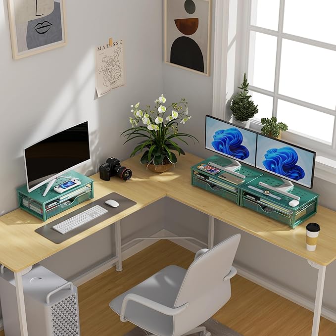 gianotter Computer Monitor Stand Riser with Drawer | Desk Organizers and Accessories Desk Accessories & Workspace Desktop Organizers Storage for Printer Stand (Dark Green) - Image 7