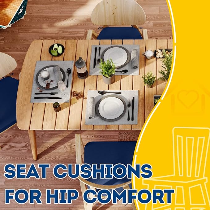 AAAAAcessories D-Shaped Chair Cushions, 2" Thick Dining Chair Pads with Ties and Removable, Machine-Washable Cover, 17" x 16", Set of 6, Blue - Image 7