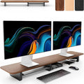 KIVY Dual Monitor Riser with Integrated Metal Shelf - Wooden desk shelf for top of desk - Wood monitor stand for desk 2 monitors / tv - Dual monitor stand riser for desk - Large walnut monitor stand by KIVY