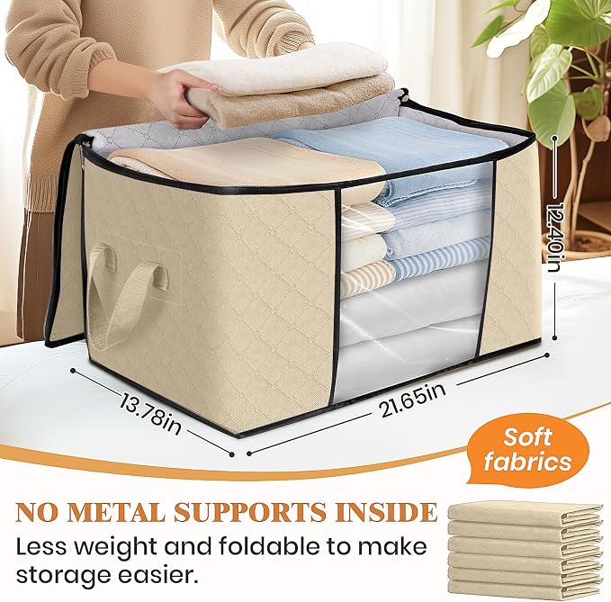 Fab totes 3 Pack Storage Bags for Clothes Blanket Storage Bins with Lids | Foldable Closet Organizers with Zippers,Window and Handles,Fabric Storage Bins for Sweater,Comforter,Bedding,Dorm essentials - Image 2