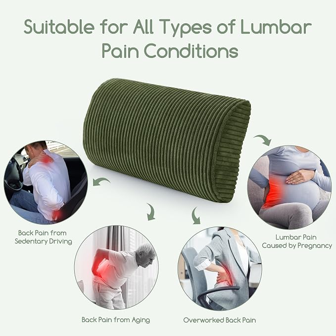 HIGOGOGO Lumbar Support Pillow for Recliner Chair/Accent Chair/Couch, Memory Foam Back Support Cushion for Elderly, Recliner Cushions for Back Rest, Pain Relief, Reading, Washable Cover, Dark Green - Image 7