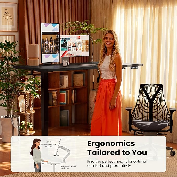 ErGear Height Adjustable Electric Standing Desk, 63 x 28 Inches Sit Stand up Desk, Memory Computer Home Office Desk, Carbon Fiber Black - Image 6