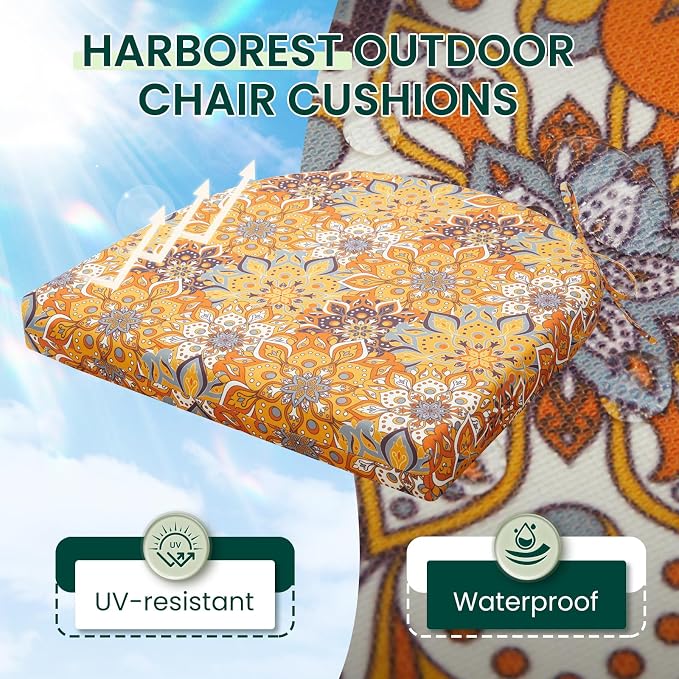HARBOREST Outdoor Chair Cushions Set of 2, Water Resistant Patio Chair Cushions with Ties, Outdoor Seat Cushions for Patio Furniture, 17"x16"x2", Blooming - Image 2