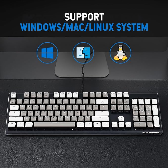 Hexgears GK735 Wired Full Size Mechanical Keyboard, Aluminum Housing Built for Gamers w/Kailh Box White Switch, White Backlit + Surrounded by RGB Light Strip, 104 Keys Gaming Keyboard for PC/Mac - Image 7